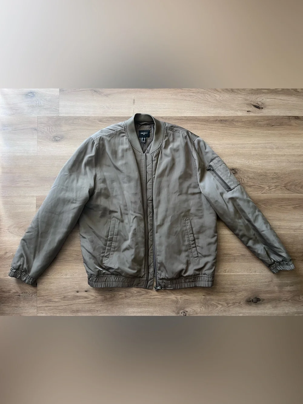 Forever 21 Men's Olive Green/ Brown Bomber Jacket - Lightweight Casual Coat